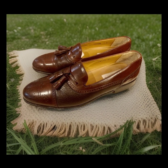 Men’s Mezlan Havana brown leather cap toe tassel loafer dress shoes Sz 9B - Picture 3 of 7